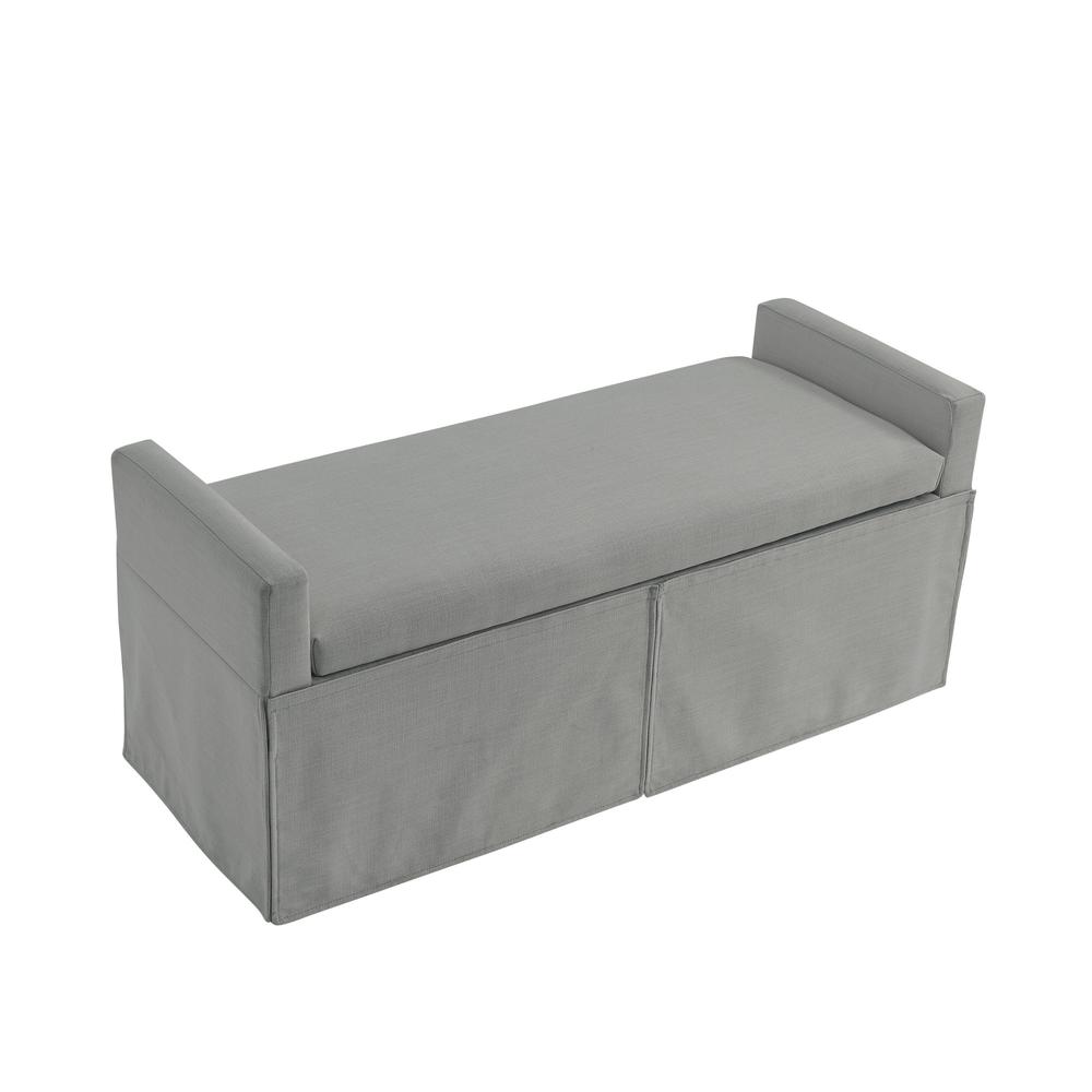 50" Light Gray Upholstered Linen Bench with Flip top, Shoe Storage. Picture 3