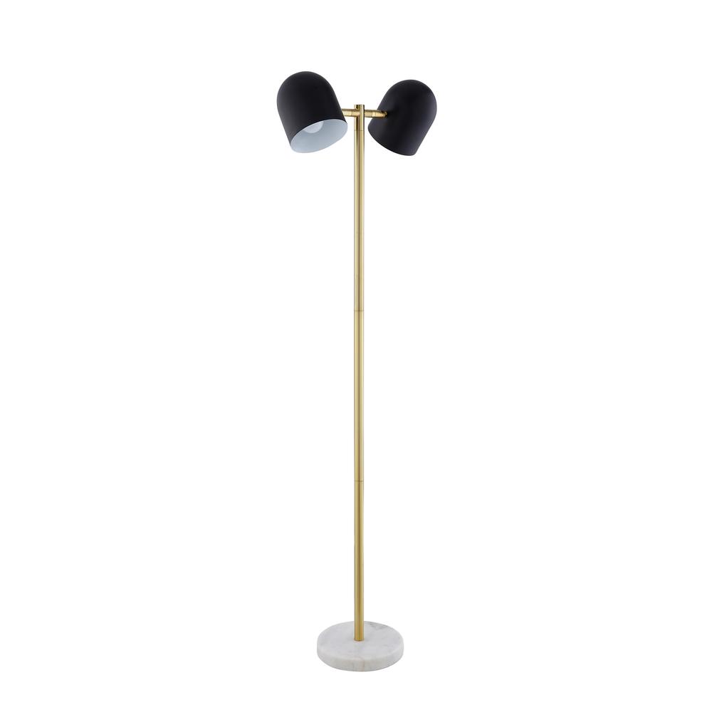 58" Black and Gold Two Light Floor Lamp With Black Bell Shade. Picture 1