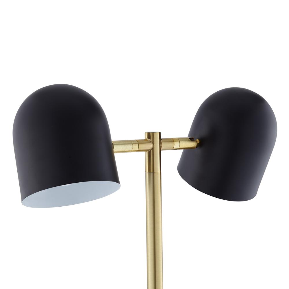 58" Black and Gold Two Light Floor Lamp With Black Bell Shade. Picture 5