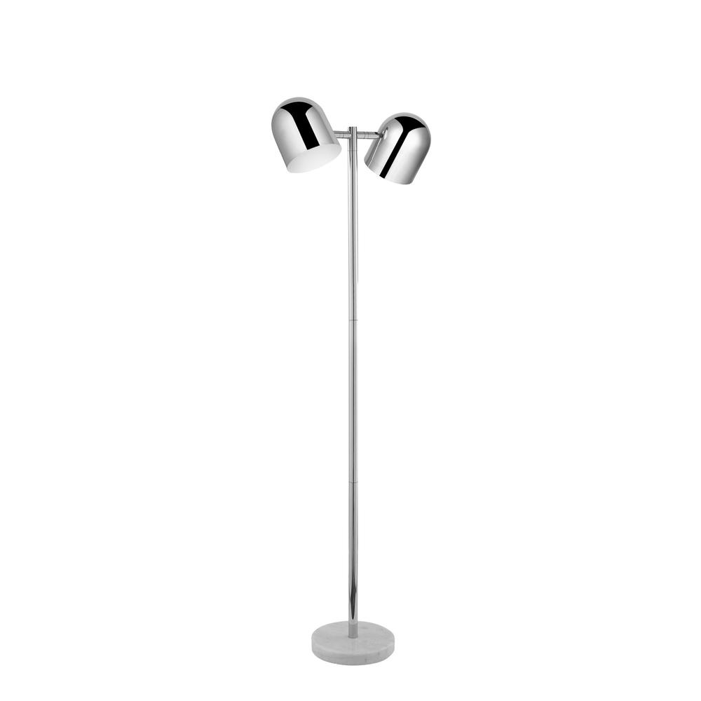 58" Chrome and White Two Light Floor Lamp With Silver Metallic Bell Shades. Picture 1