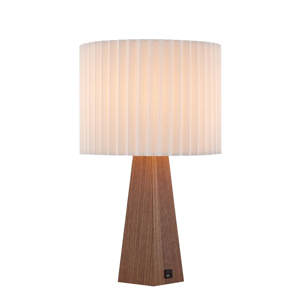 20" Ivory Solid Wood USB Table Lamp With Ivory Drum Shade. Picture 2