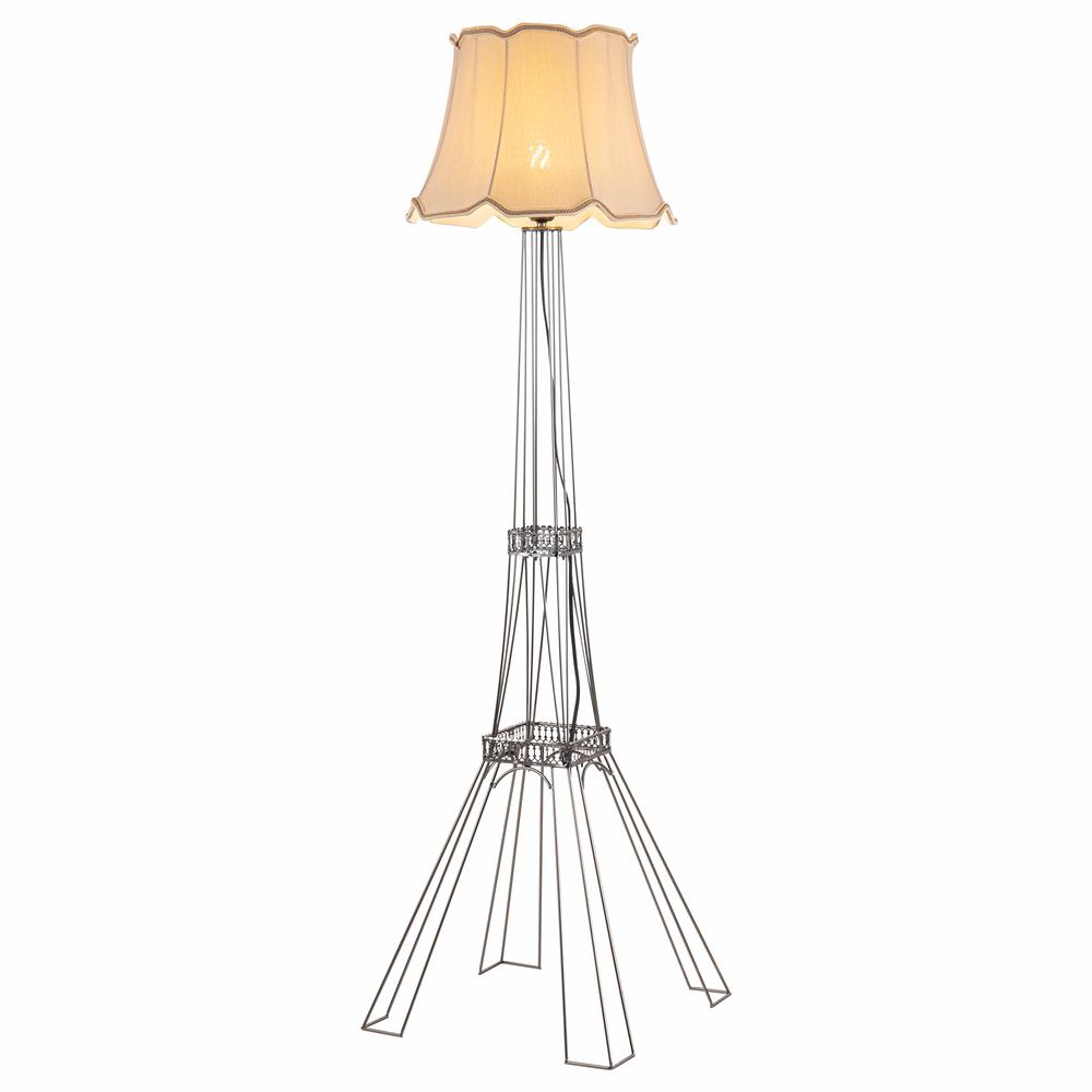 56" Brass LED Light Changing Floor Lamp With Beige Bell Shade. Picture 1