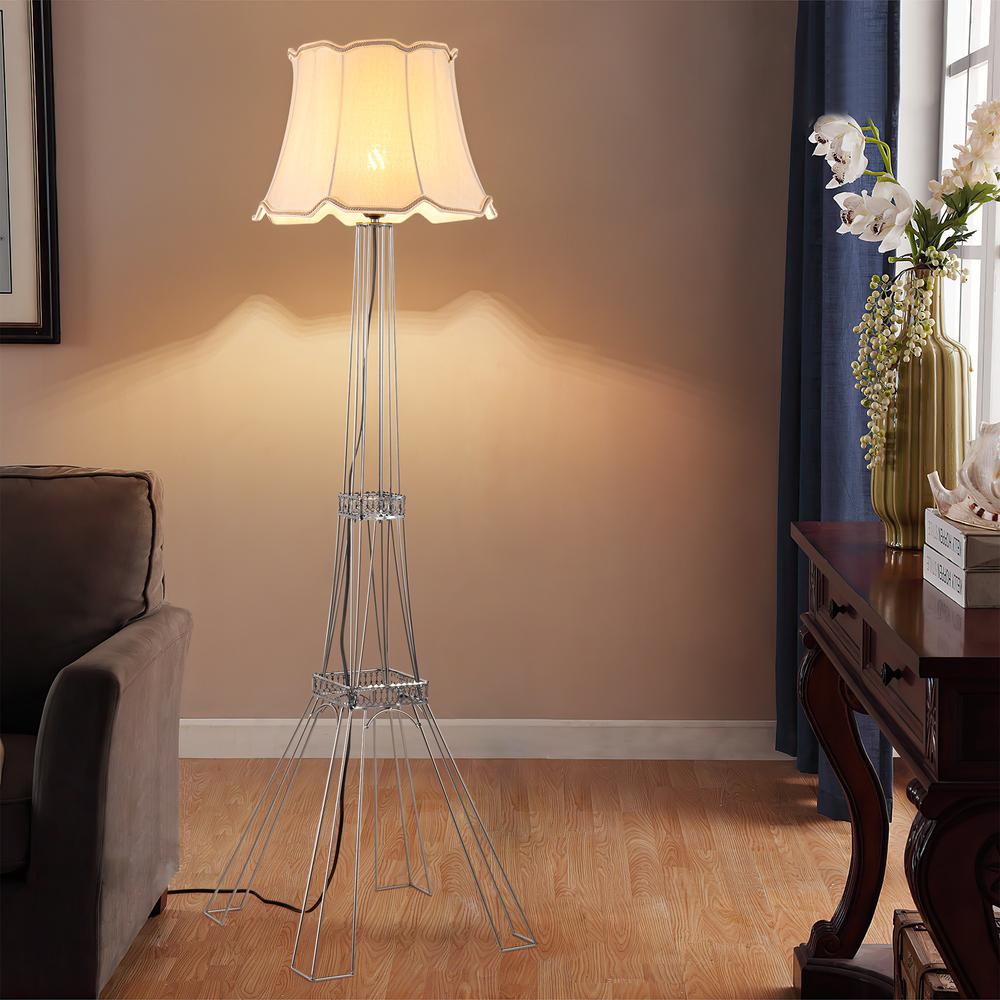 56" Brass LED Light Changing Floor Lamp With Beige Bell Shade. Picture 4