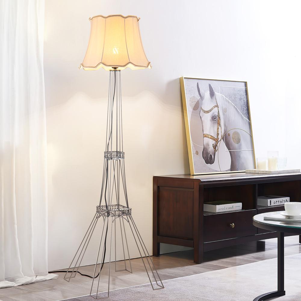 56" Brass LED Light Changing Floor Lamp With Beige Bell Shade. Picture 7