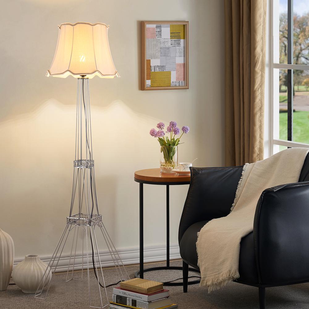 56" Brass LED Light Changing Floor Lamp With Beige Bell Shade. Picture 5