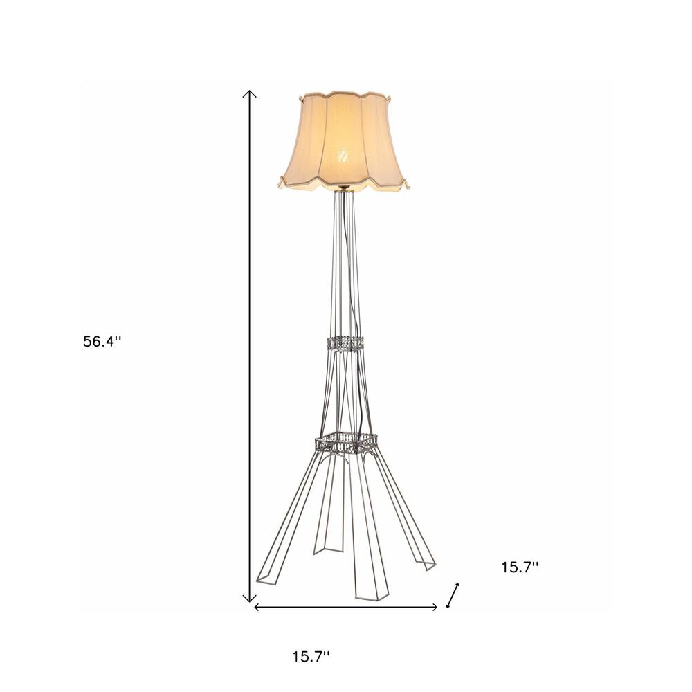 56" Brass LED Light Changing Floor Lamp With Beige Bell Shade. Picture 8