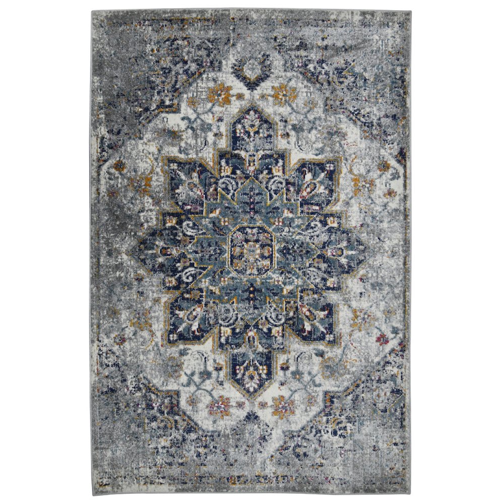 8' Gray Medallion Power Loom Runner Rug. Picture 2