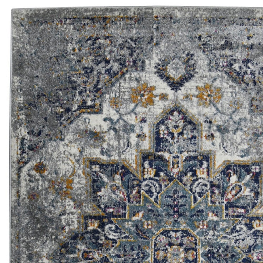 8' Gray Medallion Power Loom Runner Rug. Picture 8