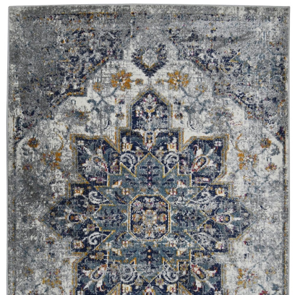 8' Gray Medallion Power Loom Runner Rug. Picture 9