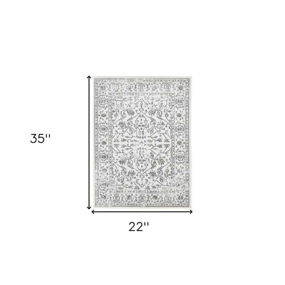 2' X 3' Light Gray Floral Power Loom Area Rug With Fringe. Picture 6