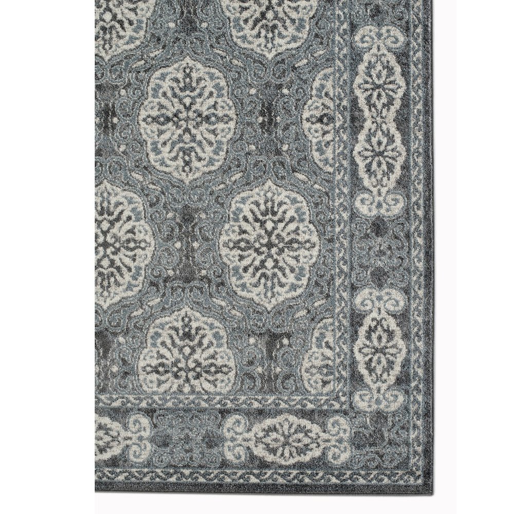 2' X 6' Gray And Blue Medallion Power Loom Runner Rug. Picture 2