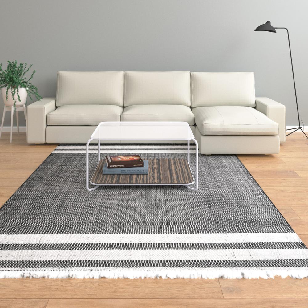 5' x 7' Gray Striped Handmade Stain Resistant Non Skid Indoor Outdoor Area Rug. Picture 7