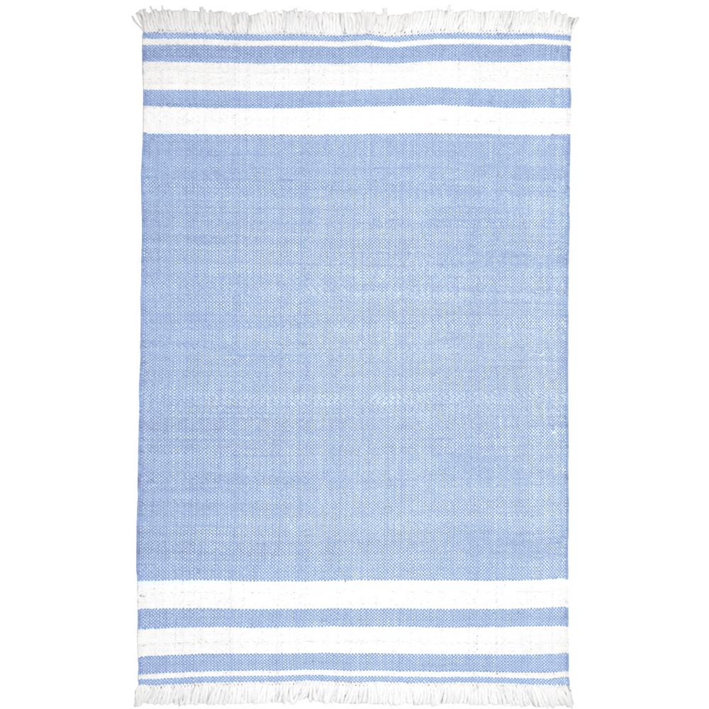 5' x 7' Blue Striped Handmade Stain Resistant Non Skid Indoor Outdoor Area Rug. Picture 1