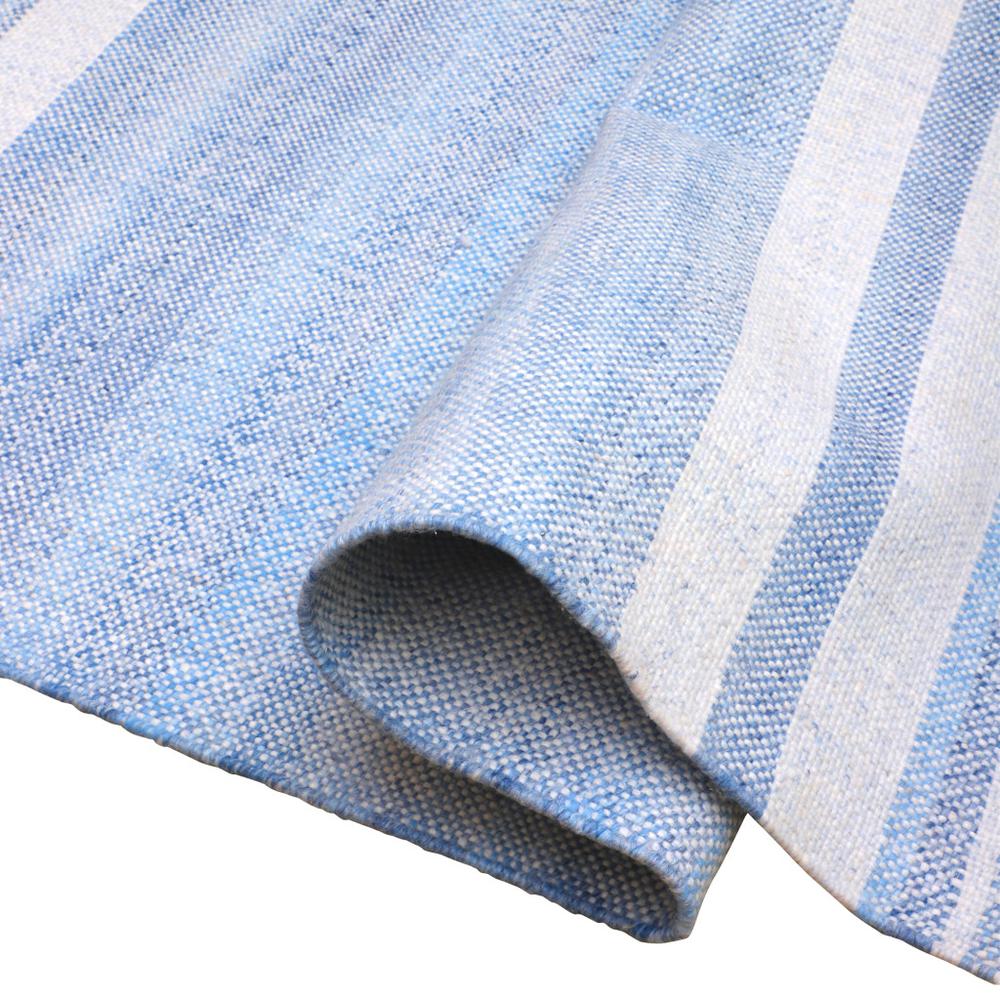 8' x 10' Blue Striped Handmade Stain Resistant Non Skid Indoor Outdoor Area Rug. Picture 5