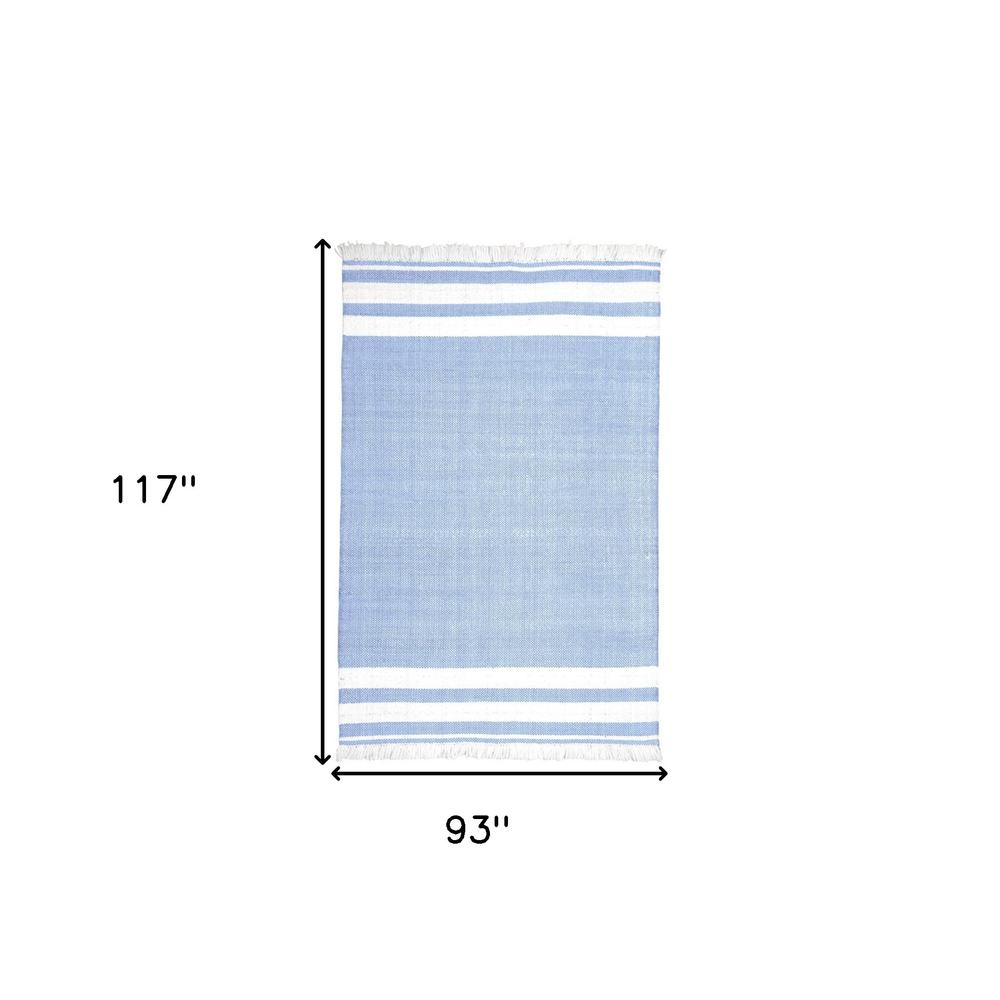 8' x 10' Blue Striped Handmade Stain Resistant Non Skid Indoor Outdoor Area Rug. Picture 8
