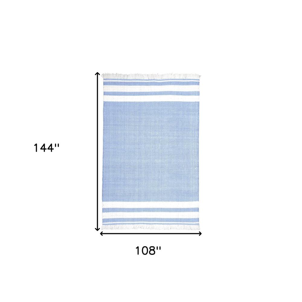9' x 12' Blue Striped Handmade Stain Resistant Non Skid Indoor Outdoor Area Rug. Picture 8