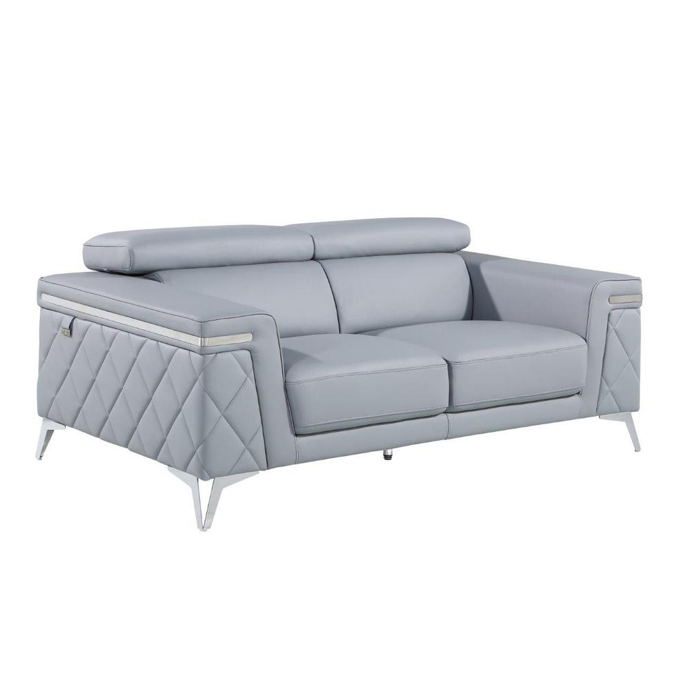 42" Light Blue and Silver Metallic Leather Love Seat. Picture 1
