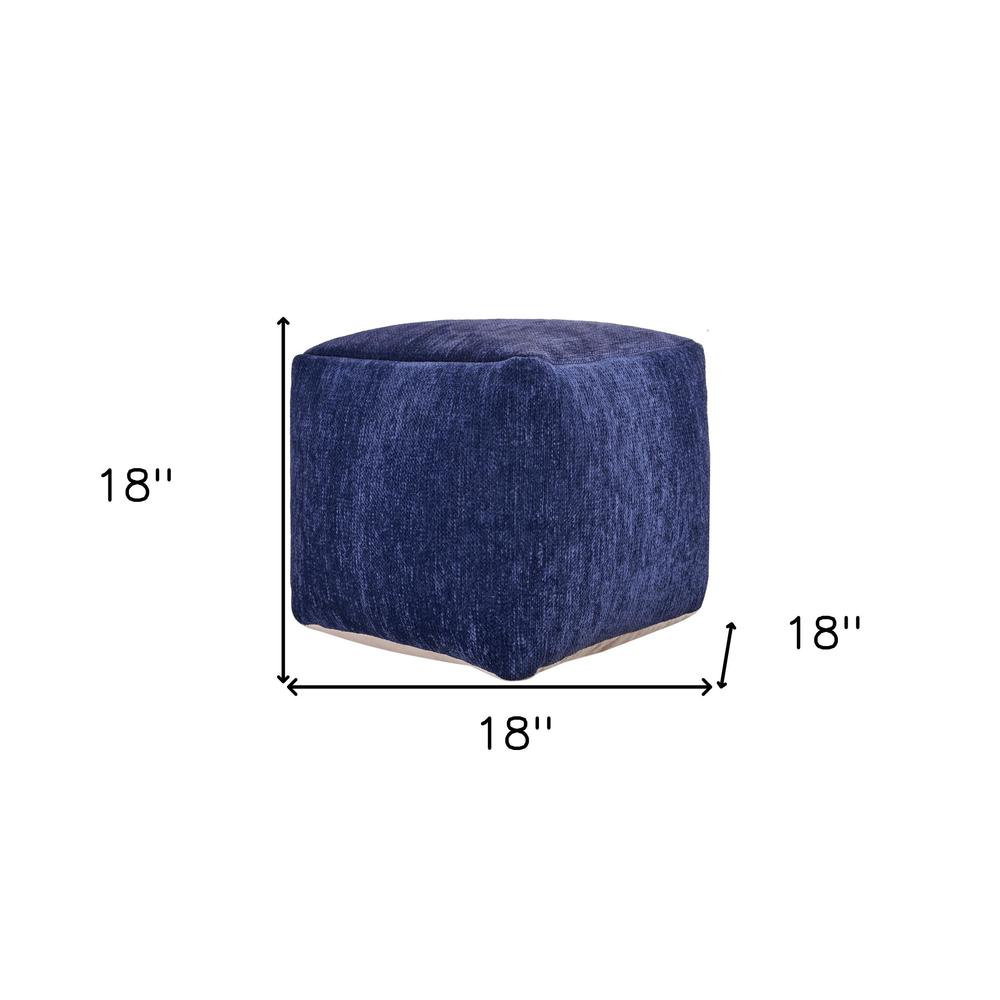 18" Blue Chenille Cube Pouf Ottoman. Picture 7