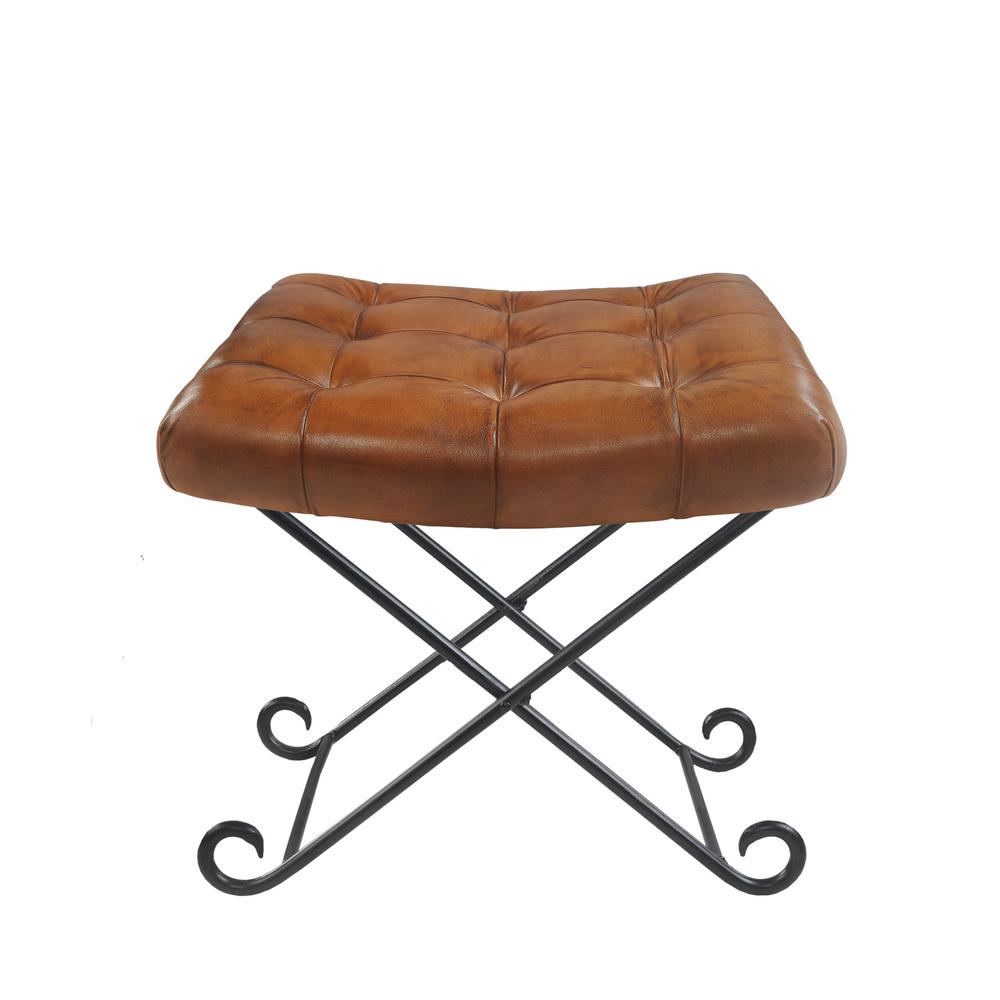 14" Brown Faux leather Footstool Ottoman. Picture 1