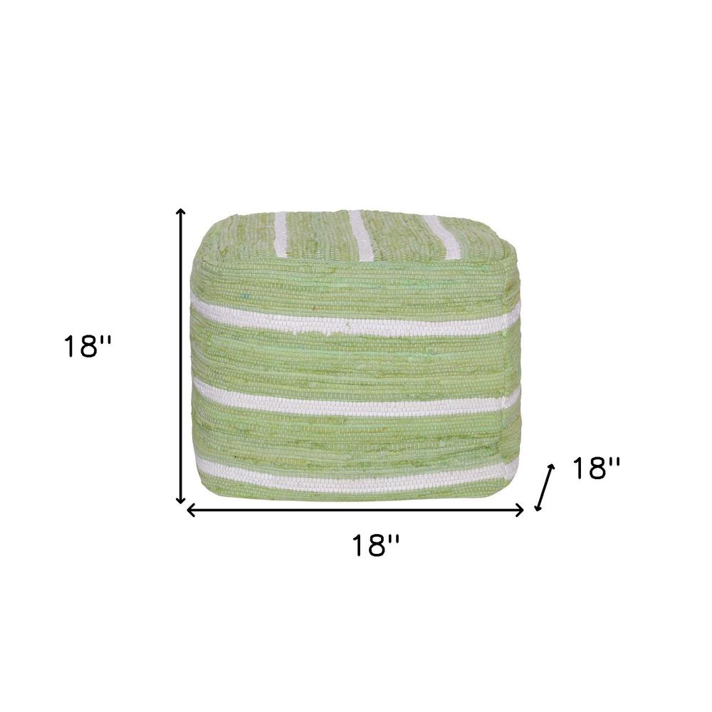 18" Green Cotton Cube Striped Pouf Ottoman. Picture 8