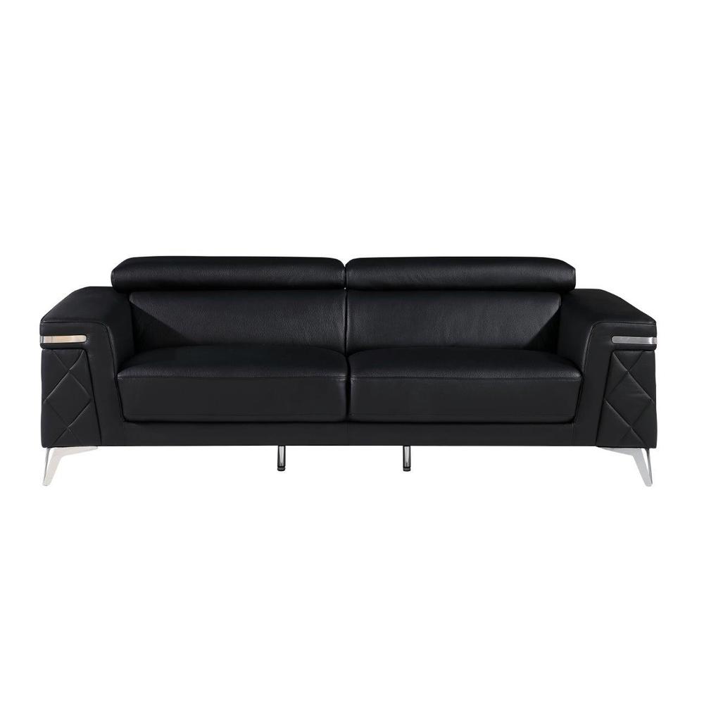 89" Black And Silver Top Grain Leather Sofa. Picture 1