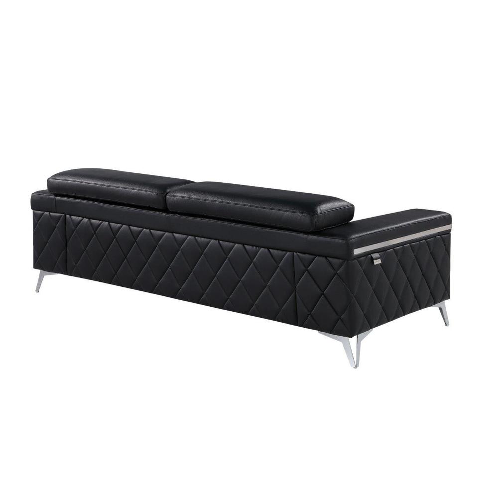 89" Black And Silver Top Grain Leather Sofa. Picture 4