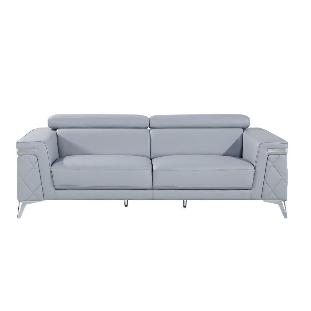 89" Light Blue And Silver Top Grain Leather Sofa. Picture 1