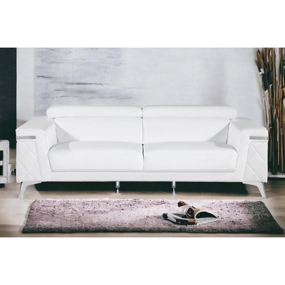 89" White And Silver Top Grain Leather Sofa. Picture 2