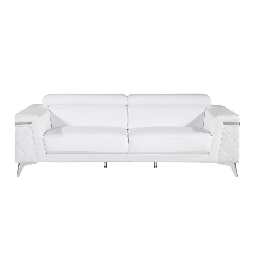 89" White And Silver Top Grain Leather Sofa. Picture 1