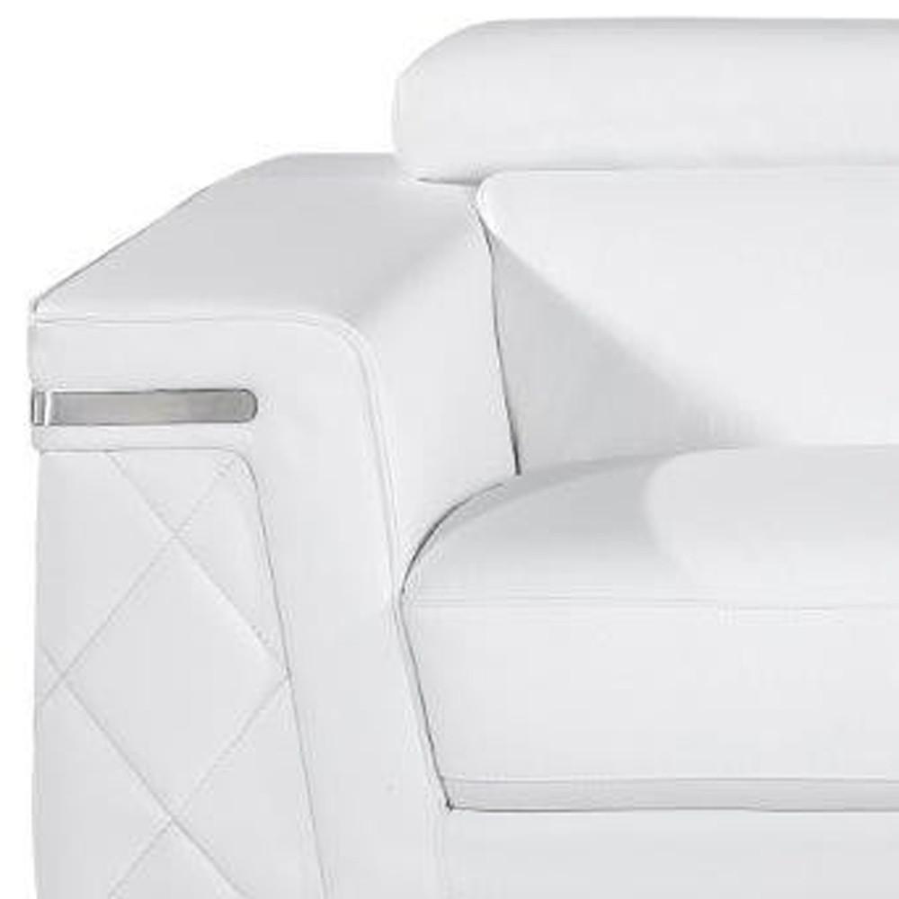 89" White And Silver Top Grain Leather Sofa. Picture 9