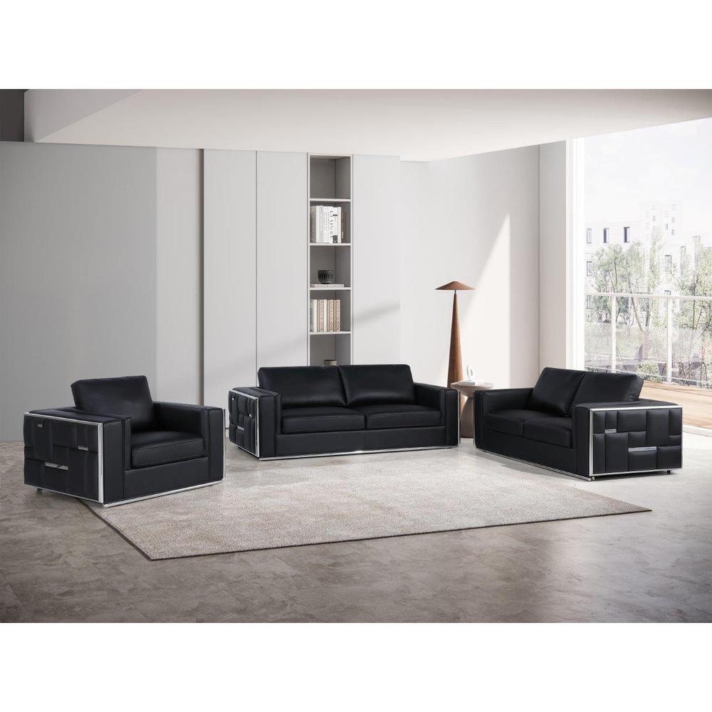 Black Top Grain Leather Five Person Seating Set. Picture 9