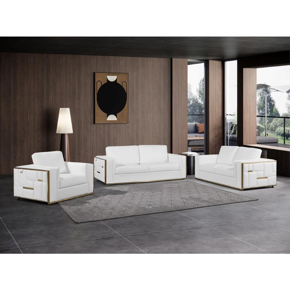White Top Grain Leather Five Person Seating Set. Picture 9
