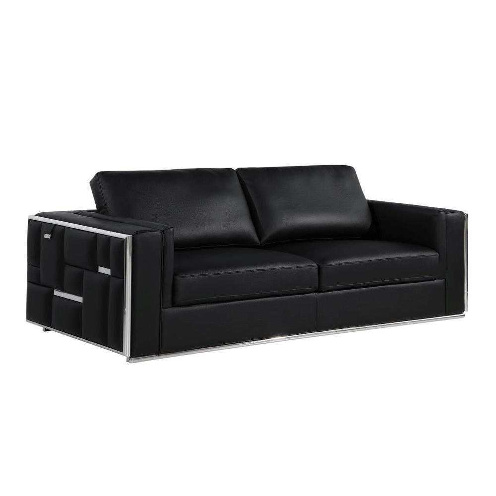 89" Black Top Grain Leather and Silver Sofa. Picture 1