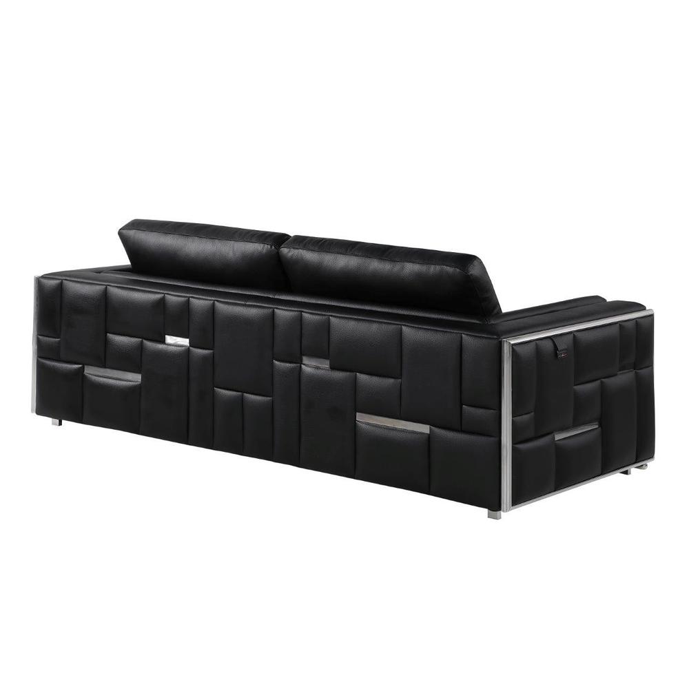 89" Black Top Grain Leather and Silver Sofa. Picture 3