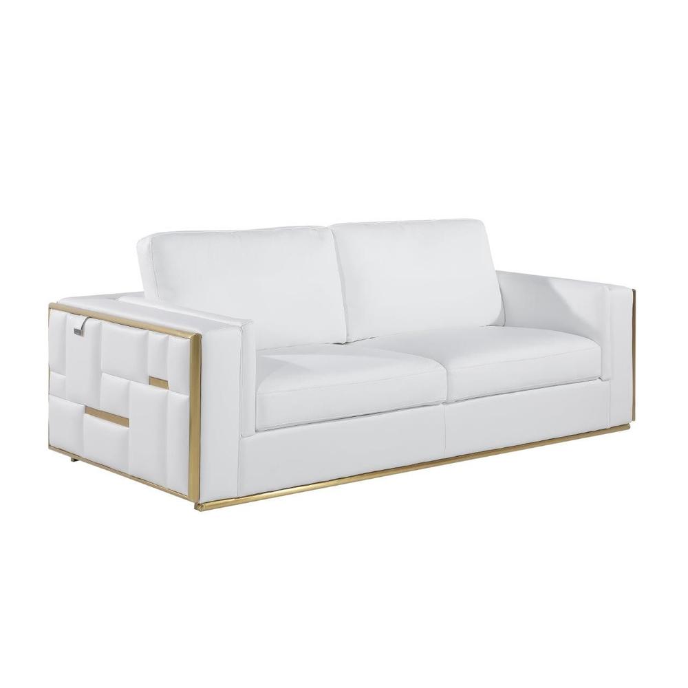 89" White And Gold Top Grain Leather Sofa. Picture 1