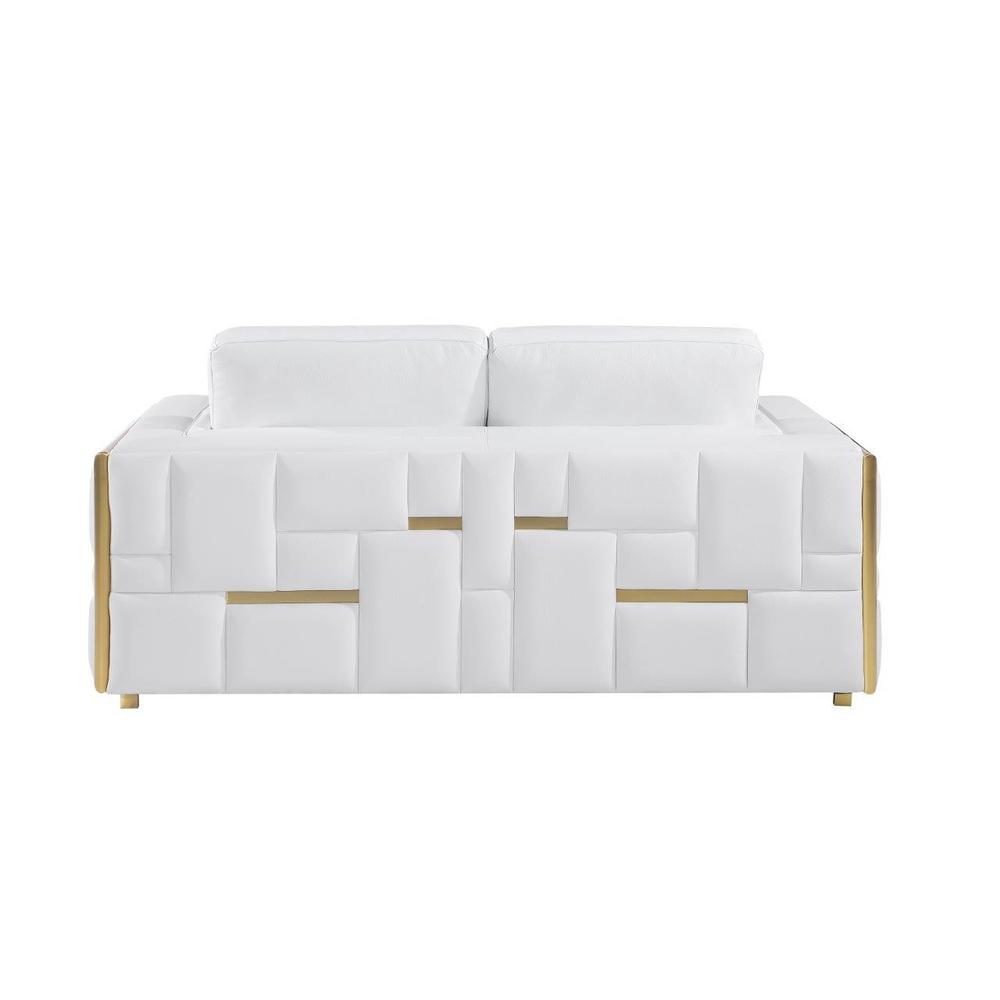 89" White And Gold Top Grain Leather Sofa. Picture 4