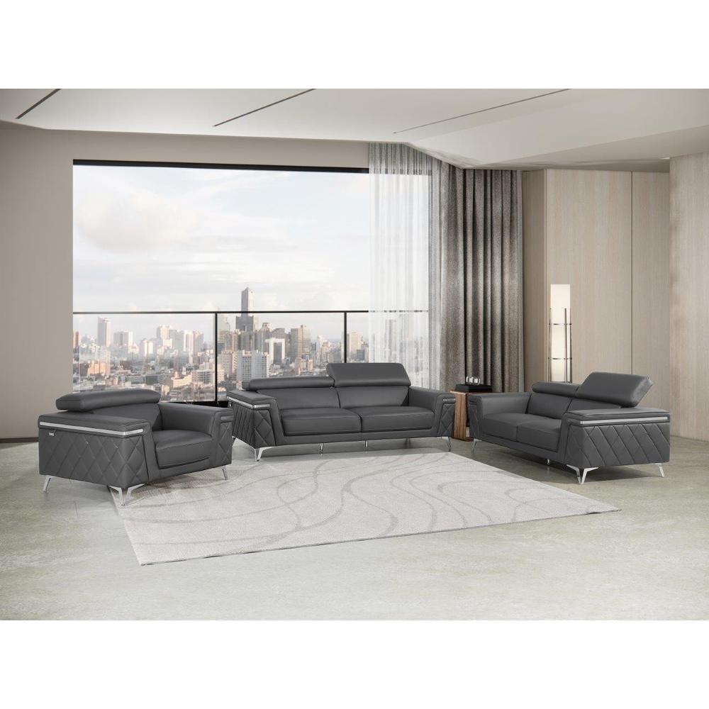 Gray Top Grain Leather Five Person Seating Set. Picture 9