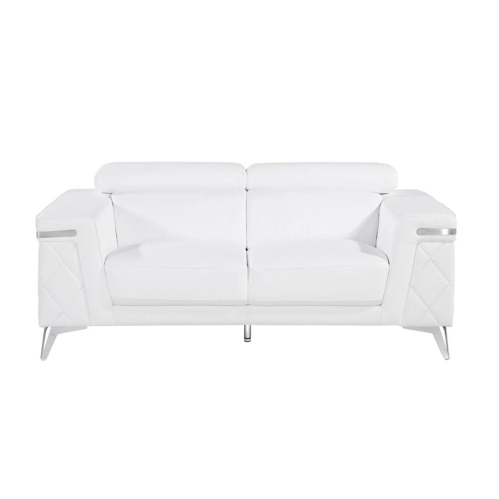 Two Piece Indoor White Italian Leather Five Person Seating Set. Picture 9