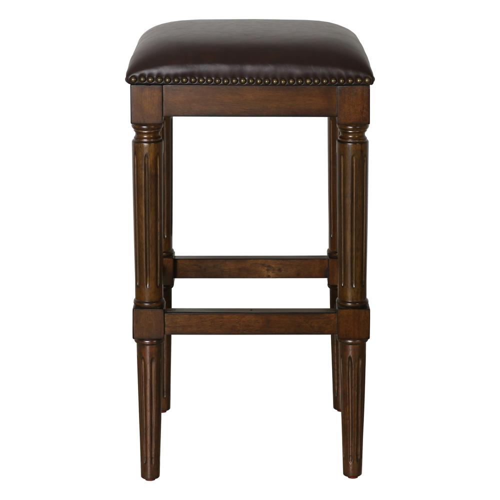 31" Brown And Dark Brown Solid Wood Backless Bar Height Bar Chair With Footrest. Picture 1