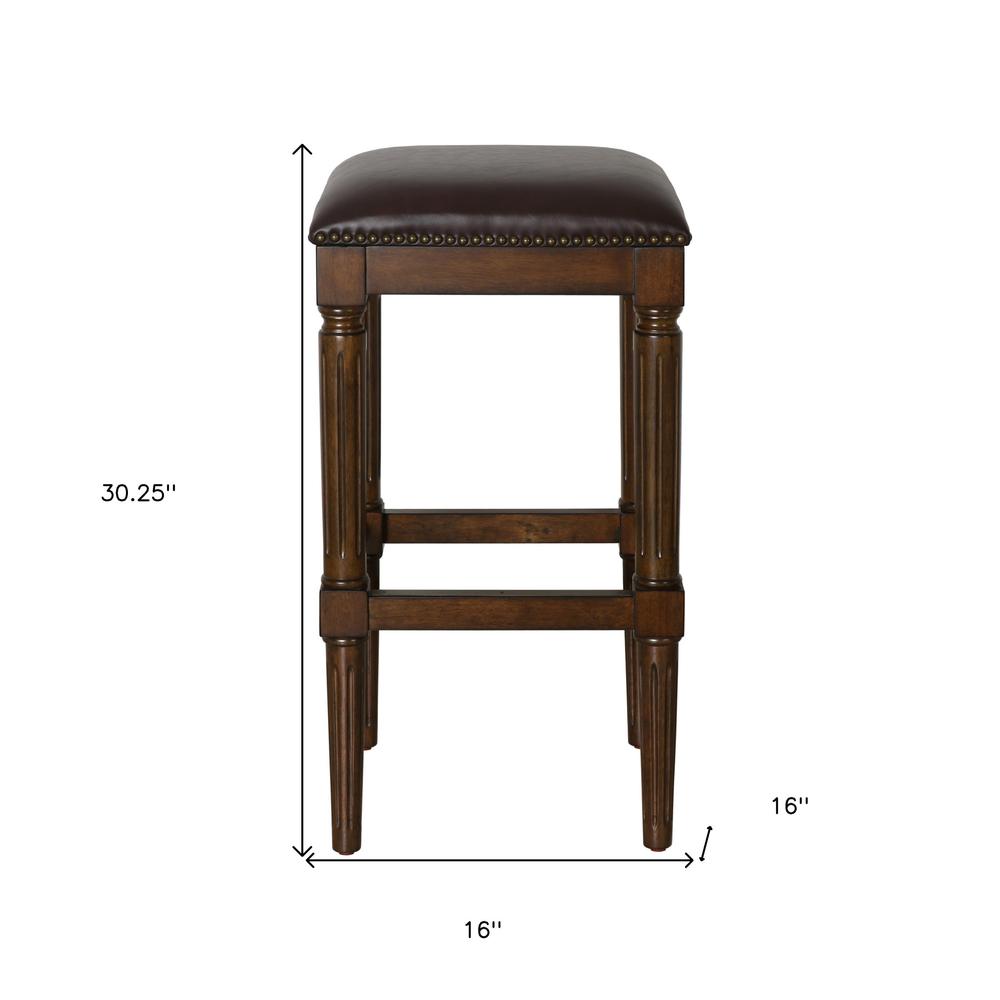 31" Brown And Dark Brown Solid Wood Backless Bar Height Bar Chair With Footrest. Picture 7