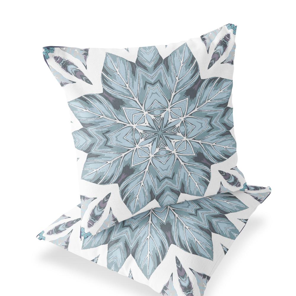 Blue, White Blown Seam Eclectic Indoor Outdoor Throw Pillow. Picture 1