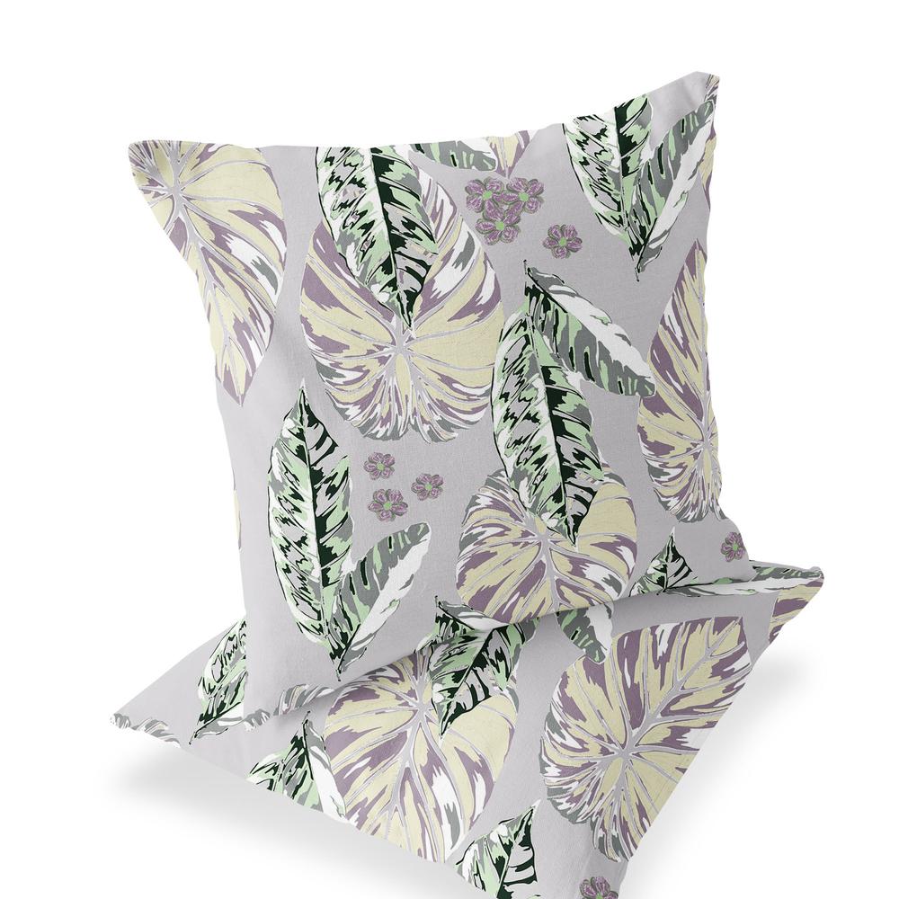 Gray, Purple Blown Seam Botanical Indoor Outdoor Throw Pillow. Picture 1