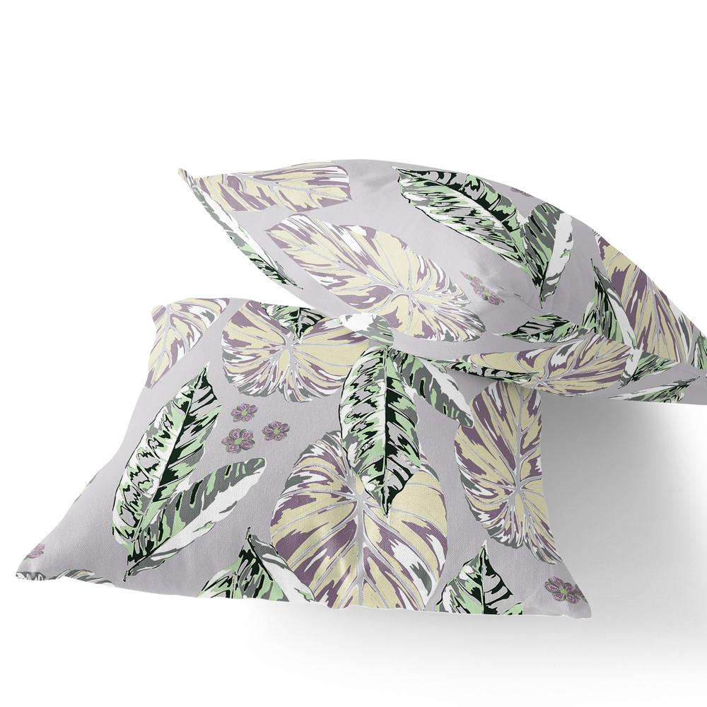 Gray, Purple Blown Seam Botanical Indoor Outdoor Throw Pillow. Picture 3