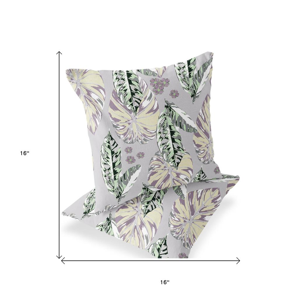 Gray, Purple Blown Seam Botanical Indoor Outdoor Throw Pillow. Picture 5