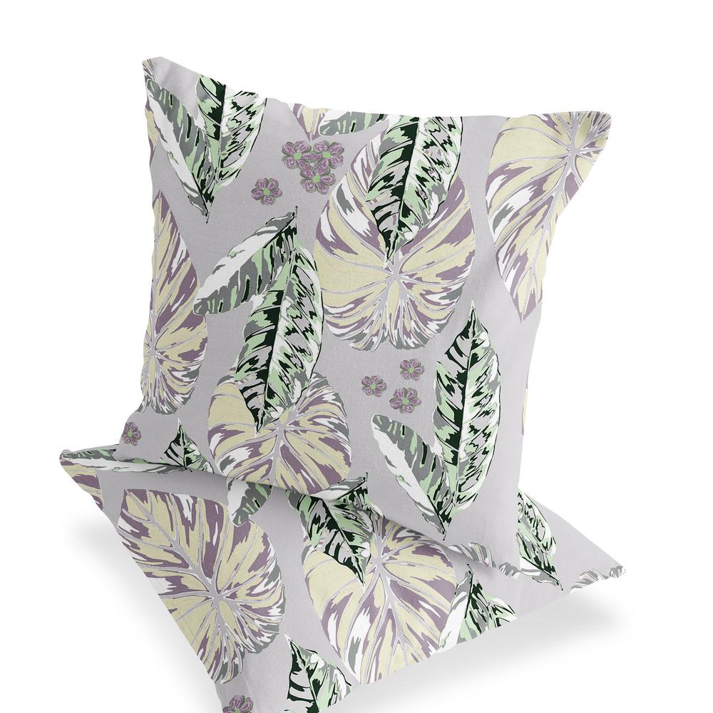 Gray, Purple Blown Seam Botanical Indoor Outdoor Throw Pillow. Picture 4