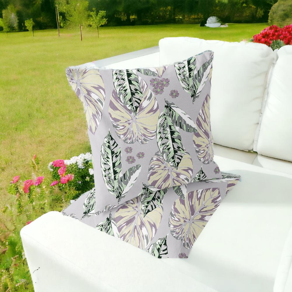 Gray, Purple Blown Seam Botanical Indoor Outdoor Throw Pillow. Picture 2