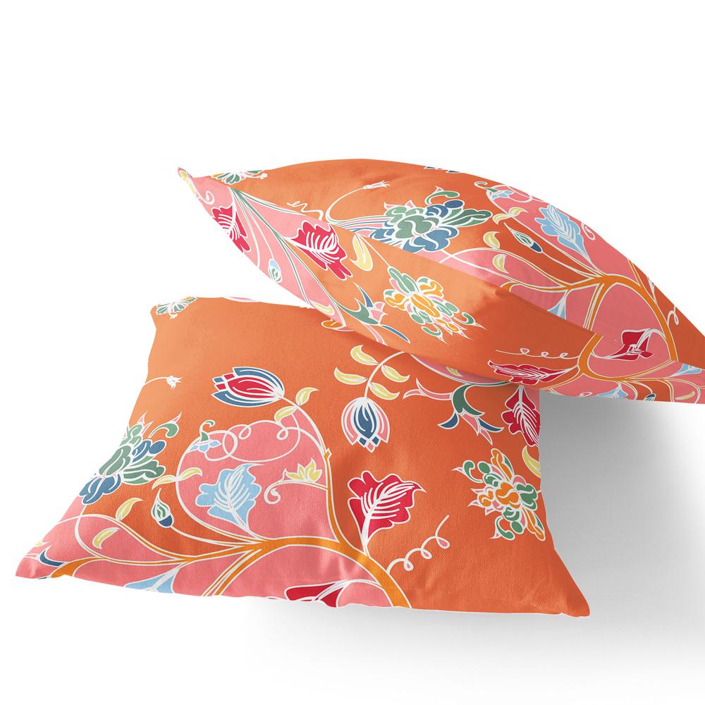 Pink, Orange Blown Seam Floral Indoor Outdoor Throw Pillows. Picture 3