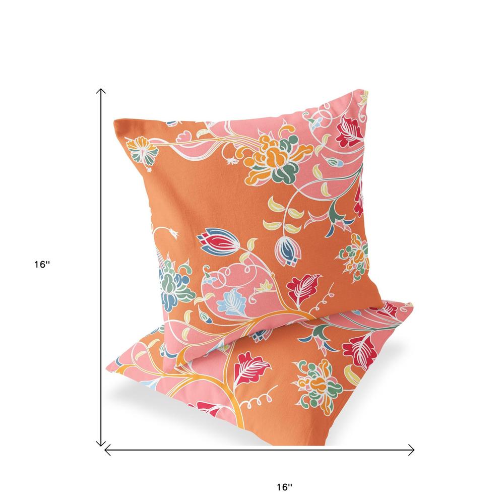 Pink, Orange Blown Seam Floral Indoor Outdoor Throw Pillows. Picture 5