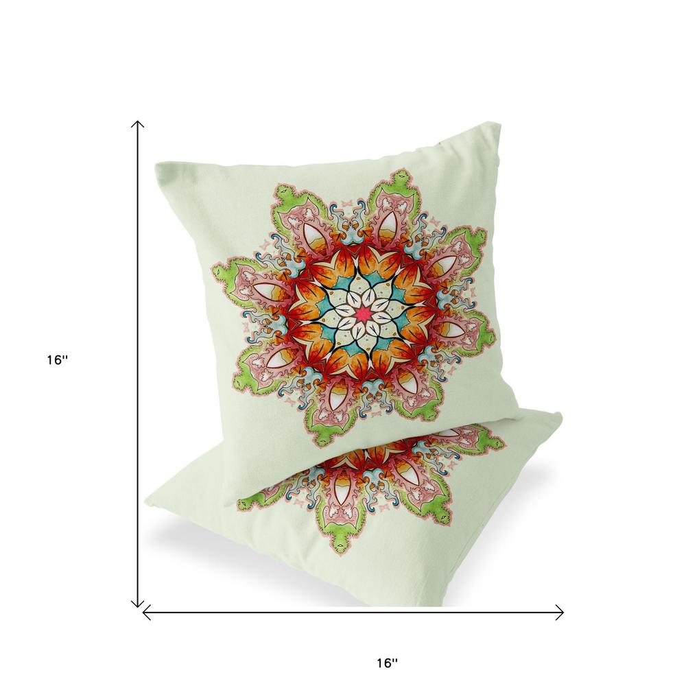 Set of Two 16" X 16" Green, Pink Blown Seam Floral Indoor Outdoor Throw Pillow. Picture 5