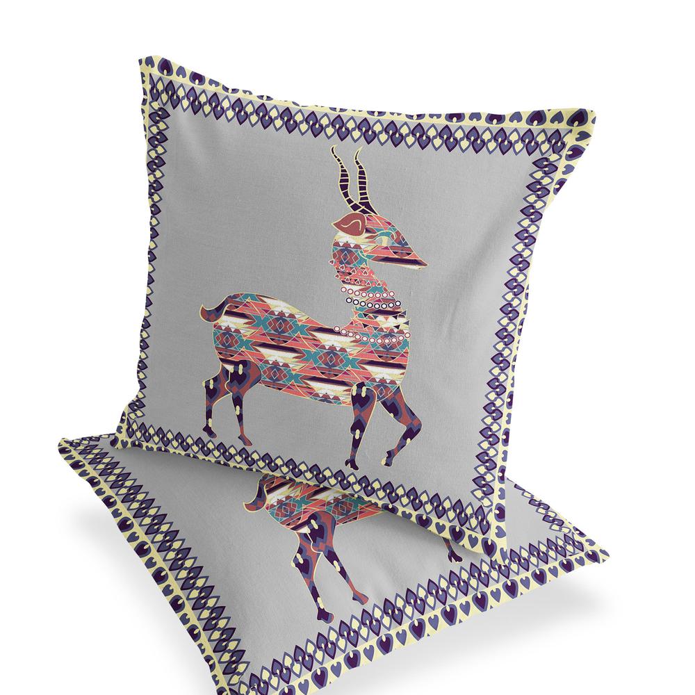 Gray, Purple Deer Blown Seam Animal Print Indoor Outdoor Throw Pillow. Picture 3